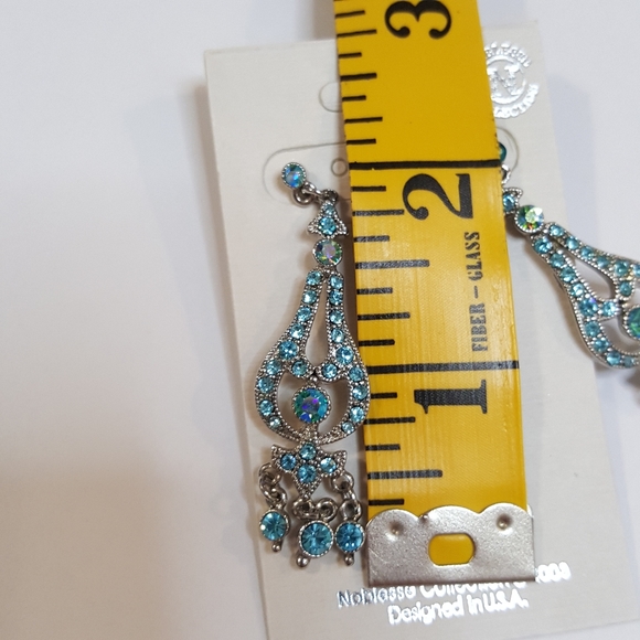 Noblesse Collection Aqua Rhinestone Earrings - Picture 2 of 4